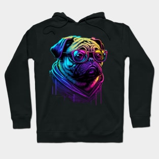 Synthwave/Retrowave neon PUG with Glasses Hoodie